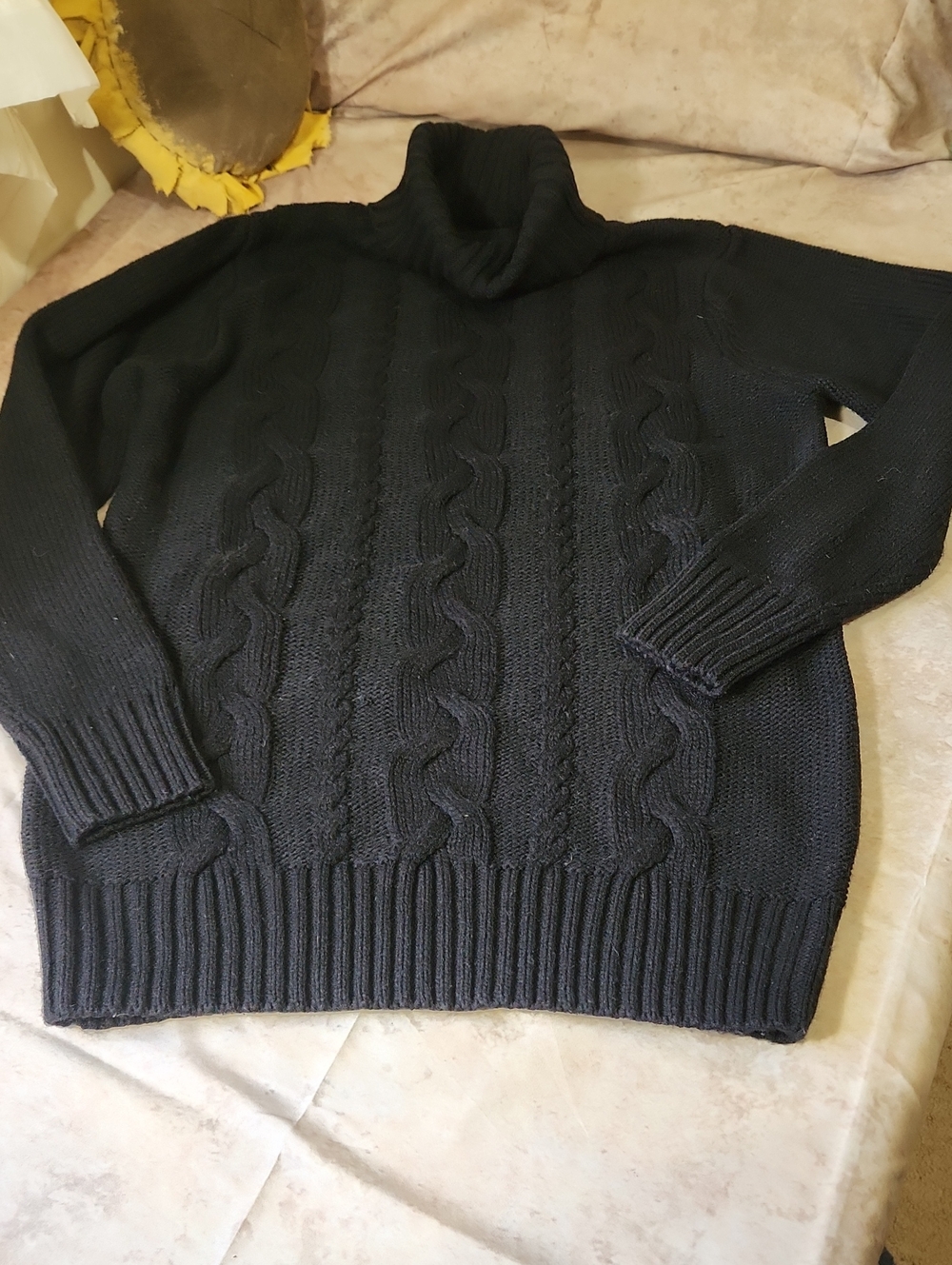 Classic Black Cable-Knit Turtleneck Sweater